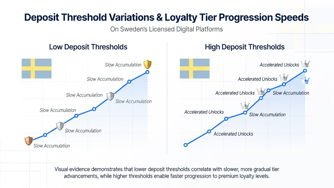 Chart showing loyalty tier progression speeds affected by deposit variations on regulated Swedish platforms